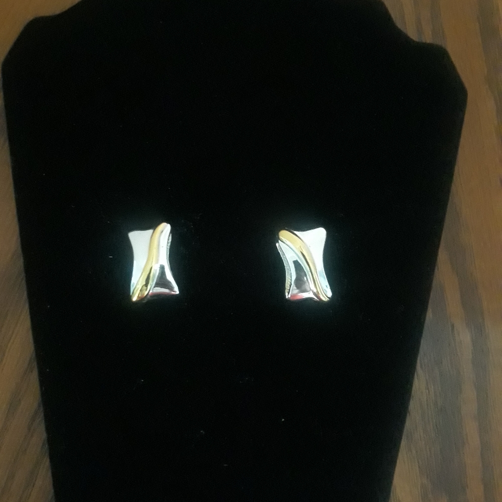 Vintage square silver gold stripe earrings